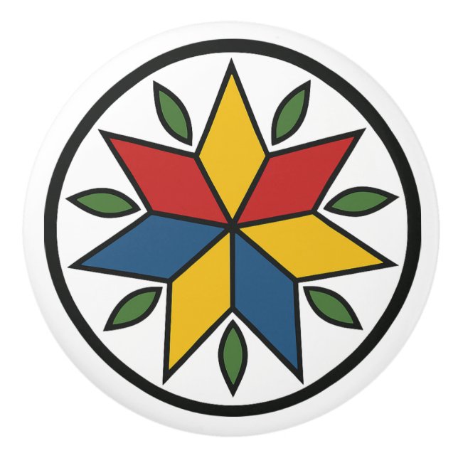 Star Pennsylvania Dutch Hex Sign Ceramic Knob Knopp (Framsidan)