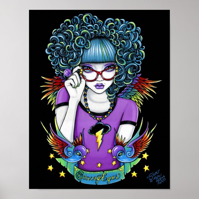 Star Rainbow Svälj Tattoo Angel Poster (Framsidan)