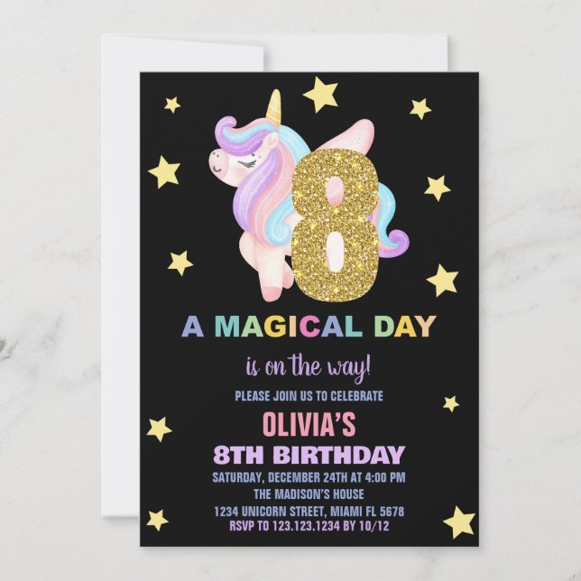 Star Rainbow Unicorn Birthday-inbjudningar, flygan Inbjudningar (Framsida)