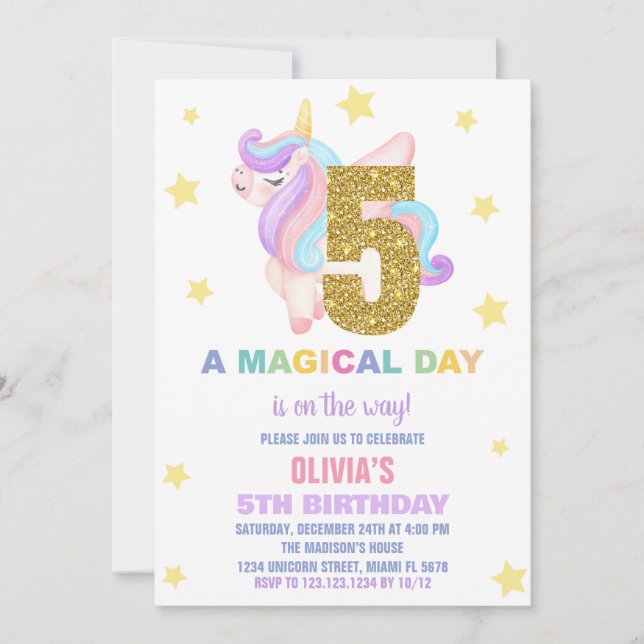 Star Rainbow Unicorn Birthday-inbjudningar, flygan Inbjudningar (Framsida)