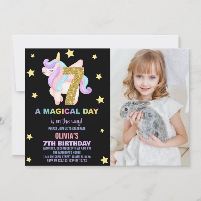Star Rainbow Unicorn Birthday-inbjudningar med fot Inbjudningar (Framsida)