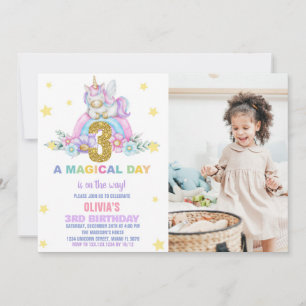 Star Rainbow Unicorn Birthday-inbjudningar med fot Inbjudningar