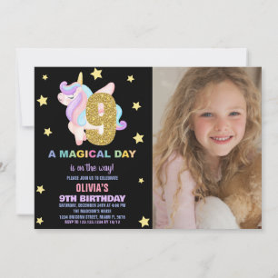 Star Rainbow Unicorn Birthday-inbjudningar med fot Inbjudningar