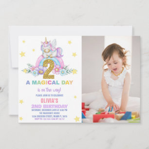 Star Rainbow Unicorn Birthday-inbjudningar med fot Inbjudningar