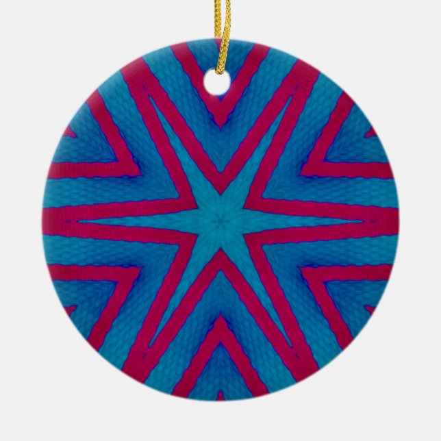Star Red och Blue Geometric Julgransprydnad Keramik (Framsidan)