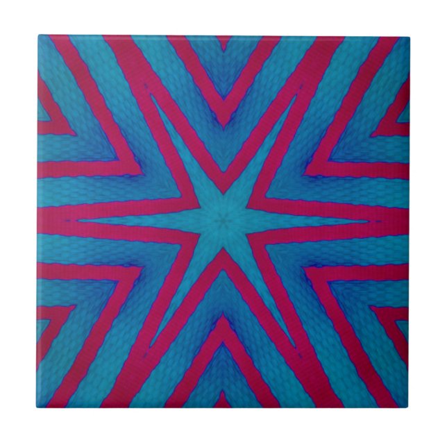 Star Red och Blue Geometric Kakelplatta (Framsidan)