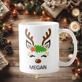 Star Reindeer Face Custom Name Holiday Kaffemugg