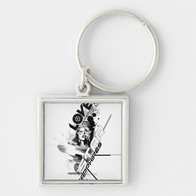 Star Sapphire-grafik 9 Fyrkantig Silverfärgad Nyckelring (Framsidan)