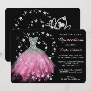 Star Shimmer Bright Rosa Quinceanera-inbjudan Inbjudningar