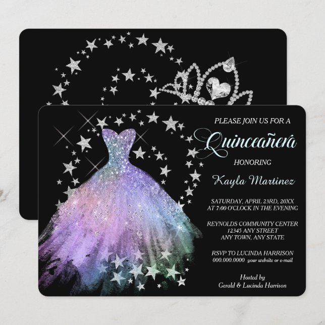 Star Shimmer Lavender Blue Quinceanera-inbjudan Inbjudningar (Fram/baksida)