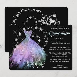 Star Shimmer Lavender Blue Quinceanera-inbjudan Inbjudningar