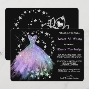 Star Shimmer Lavender Blue Sweet sixteen Inbjudan