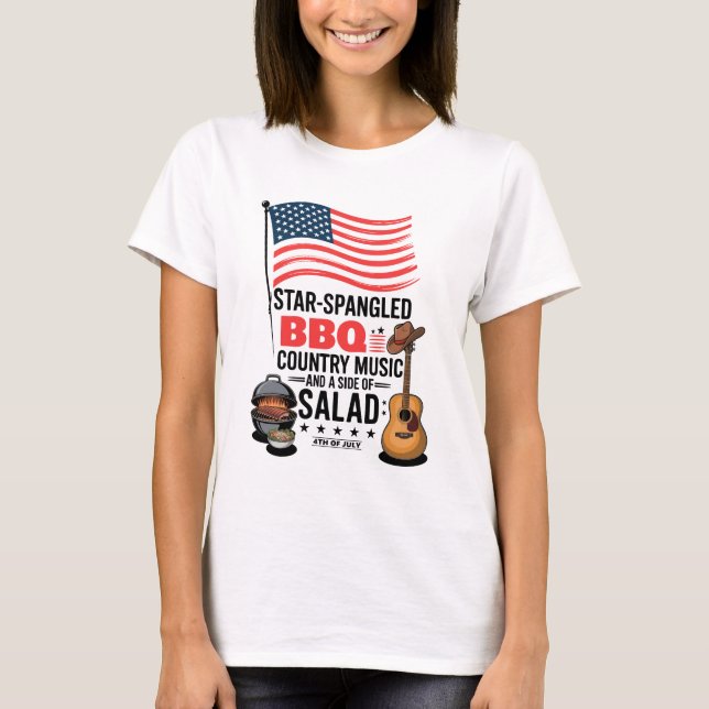 Star Spangled BBQ Land Music Salad 4:e juli T Shirt (Framsida)