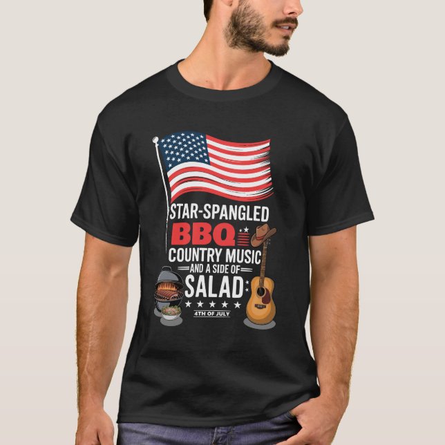 Star Spangled BBQ Land Music Salad 4:e juli T Shirt (Framsida)