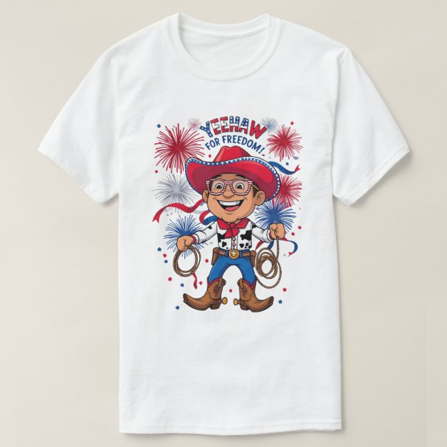 Star-Spangled Cowboy - 4:e juli Firande Des T Shirt (Design framsida)