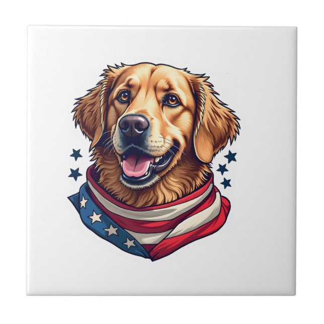 Star Spangled Golden Retriever Vintage Tee Kakelplatta (Framsidan)