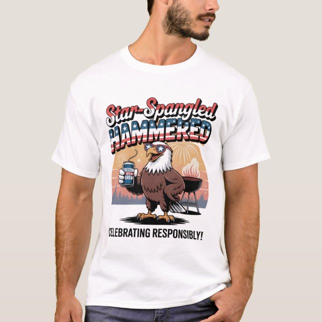 Star-Spangled Hammered Eagle BBQ T Shirt (Framsida)