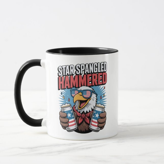 Star Spangled Hammered Funny Patriotic Örn Mugg (Vänster)