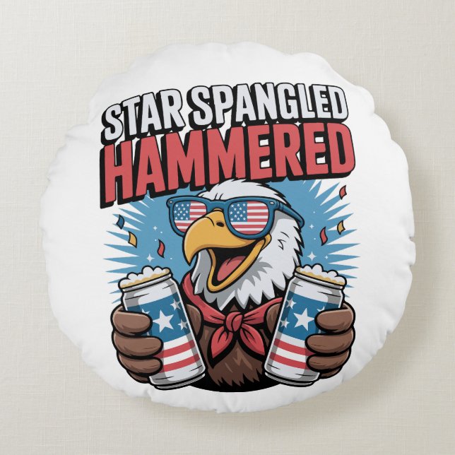 Star Spangled Hammered Patriotic Eagle Red White Rund Kudde (Framsidan)