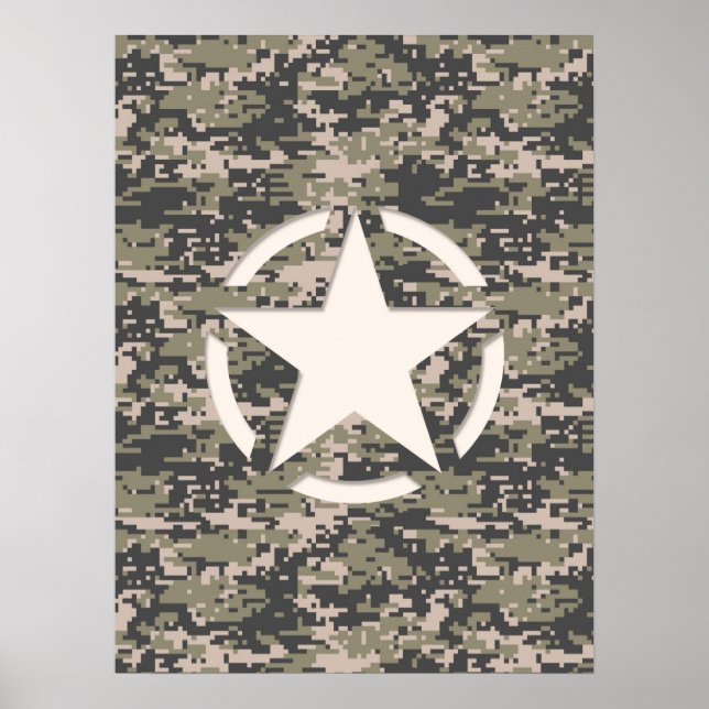 Star Stencil Vintage Märkre Digital Khaki Stil Poster (Framsidan)
