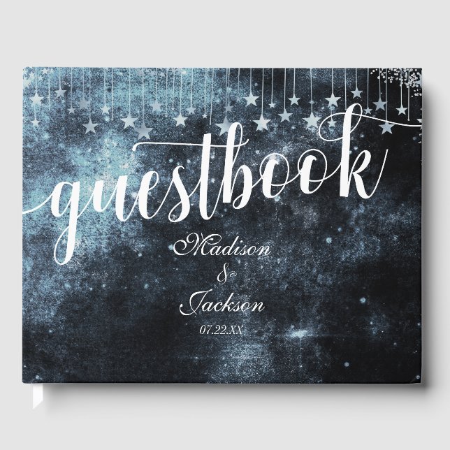 Star Struck Watercolor Celestial Bröllop Monogram Gästböcker (Framsida)