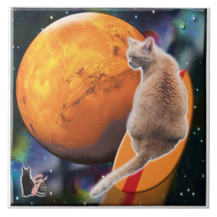 Star Surfer-Cat Chili Pepper Tile Kakelplatta