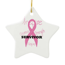 Star Survivor Breast Cancer Pink Ribbon Ornament