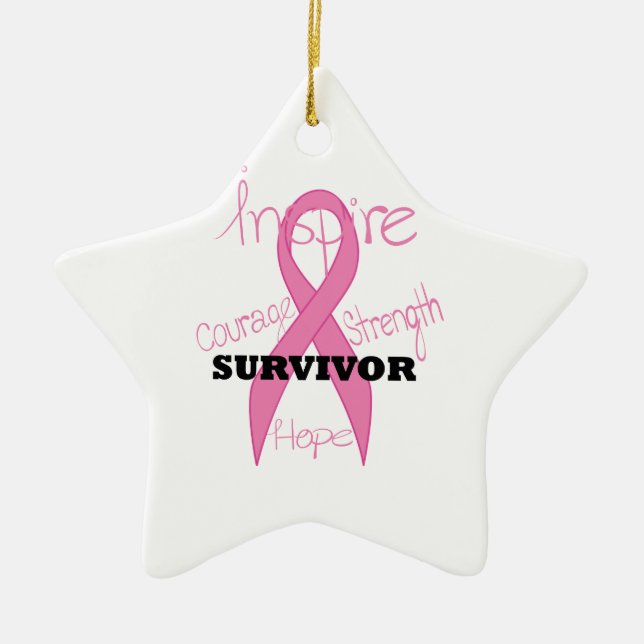 Star Survivor Breast Cancer Pink Ribbon Ornament (Framsidan)