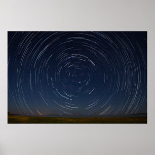 Star Trails over Sjö Huron at St Ignace, MI Poster