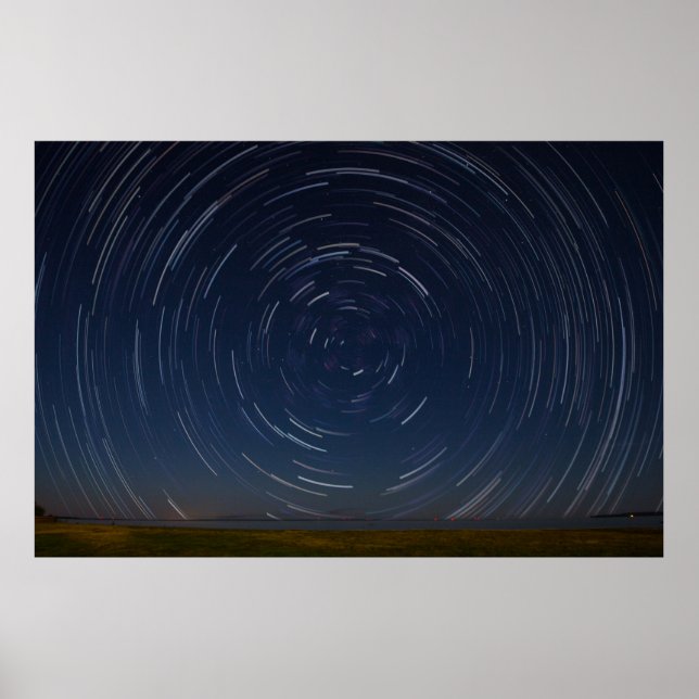 Star Trails over Sjö Huron at St Ignace, MI Poster (Framsidan)