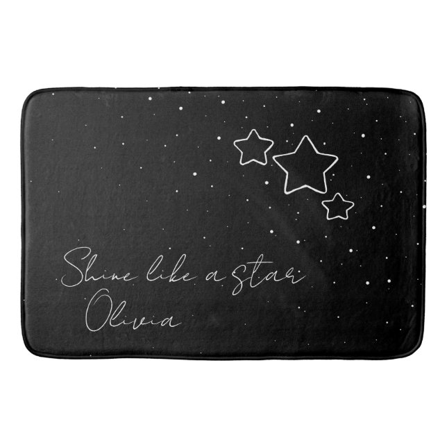 Star Trio i Black & White med meddelande och namn Badrumsmatta (Framsidan)