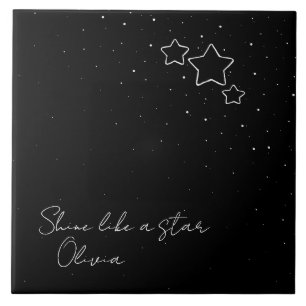 Star Trio i Black & White med meddelande och namn Kakelplatta