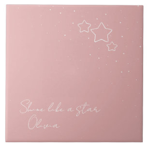 Star Trio i Rosa & White med meddelande och namn Kakelplatta