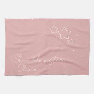 Star Trio i Rosa & White med meddelande och namn Kökshandduk