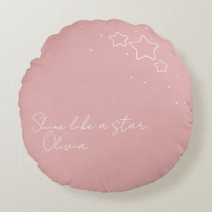 Star Trio i Rosa & White med meddelande och namn Rund Kudde