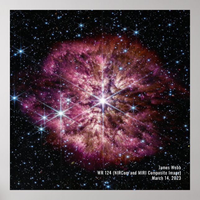 Star Varg-Rayet 124 (WR 124) NIRCam och MIRI Image Poster (Framsidan)