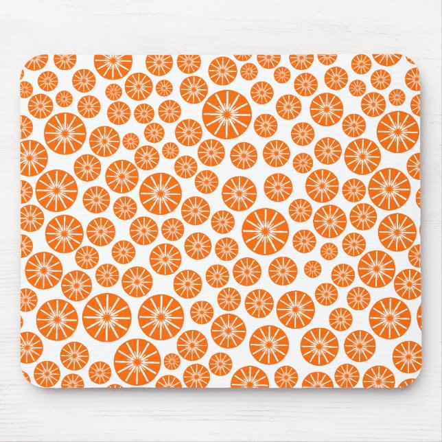 Star Wheel Mönster - Orange på White Musmatta (Framsidan)