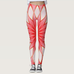 Star White and Red Kaleidoscope Blommigt Mandala Leggings