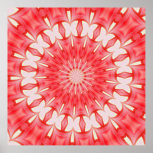 Star White och Red Butterfly Motif Mandala Poster
