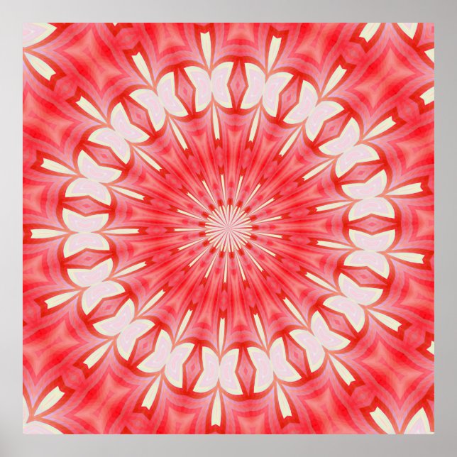Star White och Red Butterfly Motif Mandala Poster (Framsidan)