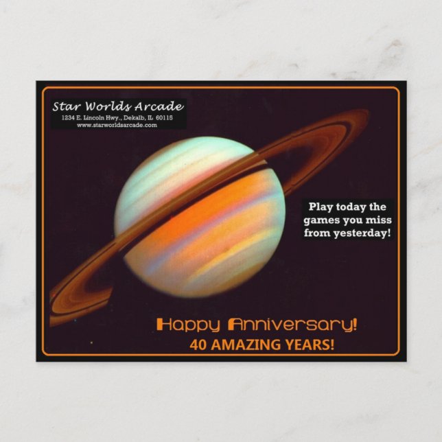 Star Worlds Arcade 40-årsjubileum Retro Vykort (Framsida)