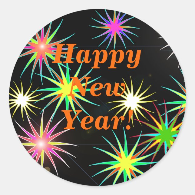 Starblast, nyårssvart runt klistermärke (Framsida)