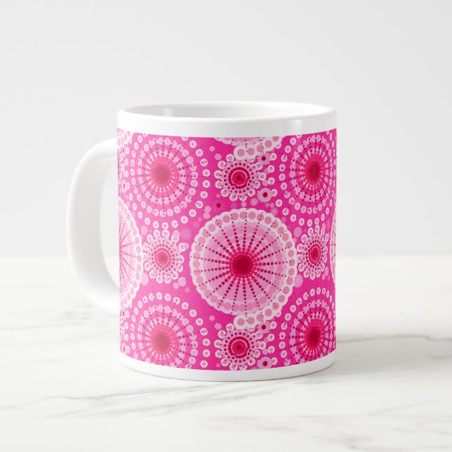 Starburkar och pinhjul, fuchsisk rosa och maron jumbo mugg (Framsida vänster)