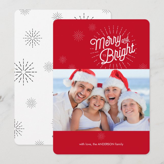 Starburst 1 Photo Red Helgdag Card Julkort (Fram/baksida)