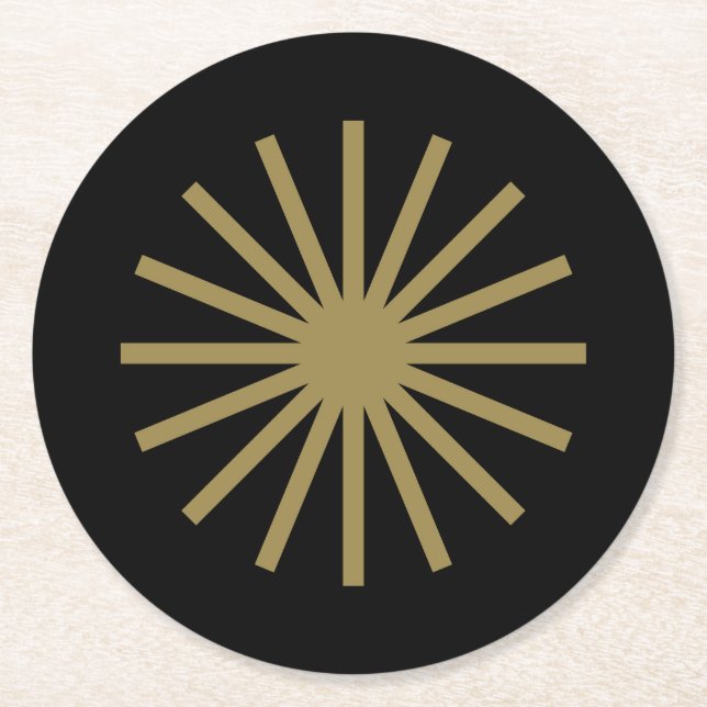 Starburst Black och Guld Underlägg Papper Rund (Framsidan)