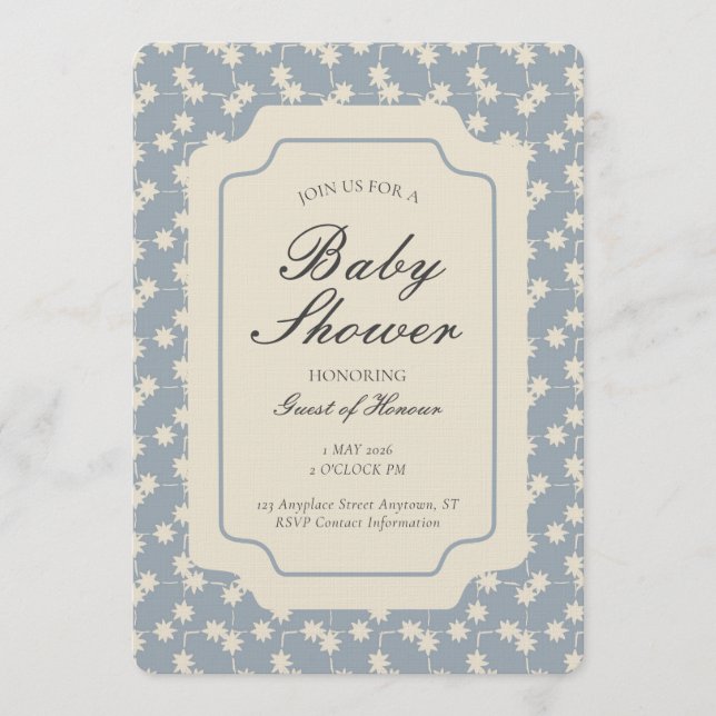 Starburst Geometric Gender Neutral Blue Beige Inbjudningar (Framsida)
