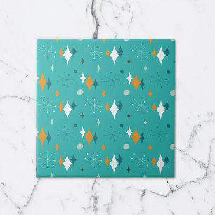 Starburst Mid Century Modern Mönster i Teal Kakelplatta