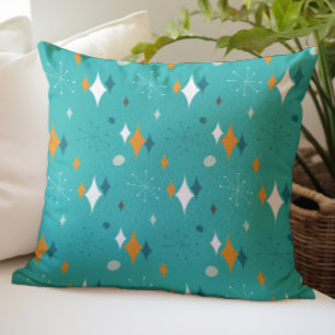 Starburst Mid Century Modern Mönster i Teal Kudde