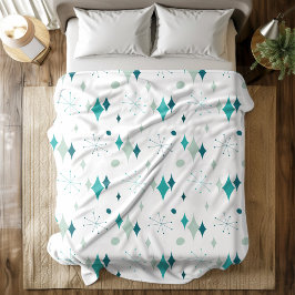 Starburst Mid Century Modern Mönster Teal Aqua Fleecefilt
