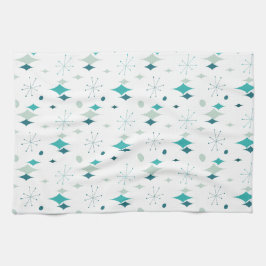Starburst Mid Century Modern Mönster Teal Aqua Kökshandduk